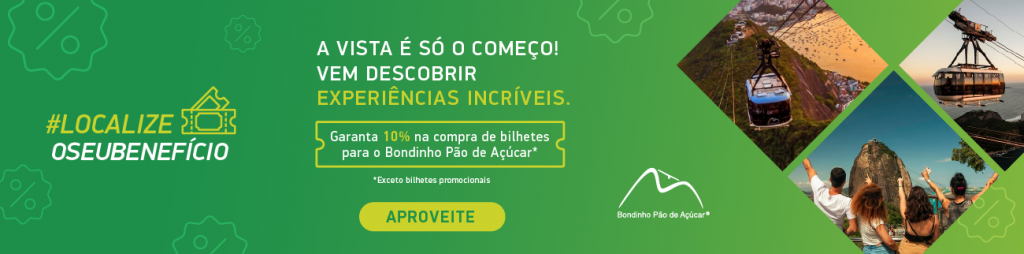 Banner da parceria entre a Localiza e o Bondinho do Pão de Açúcar, Rio de Janeiro, Brasil, que oferece desconto no ingresso para o cliente Localiza. É necessário clicar para acessar a página da promoção com as informações do desconto