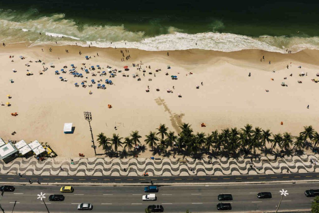 Vista aérea da praia de Copacabana, Rio de Janeiro, Brasil